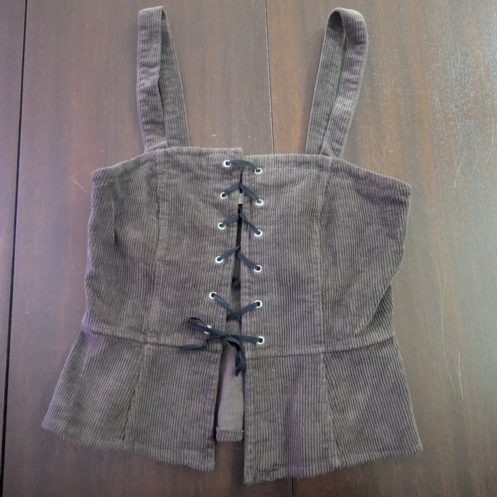 Don't Ask Why Brown Corduroy Lace Up Tank Top One Size Fits Most